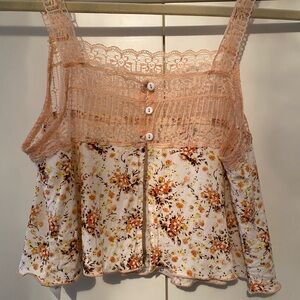 Intimately Free People Floral Lace Trim Women's Top Y2K